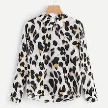 Shein Cheetah Print Dip Hem Blouse