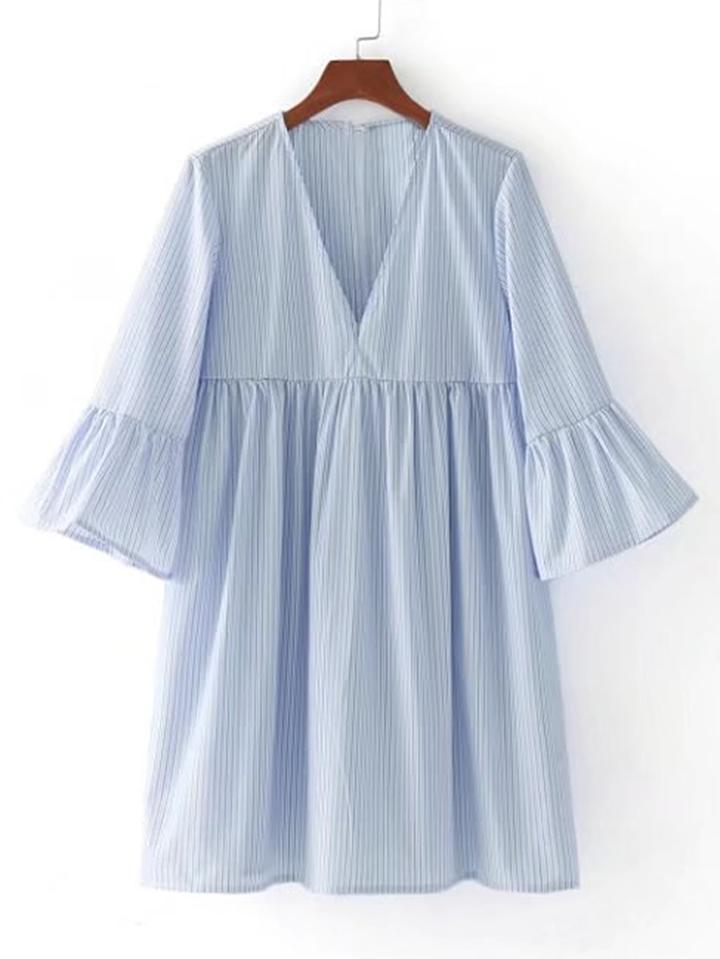 Shein Bell Sleeve Vertical Striped Dress