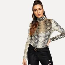 Shein High Neck Snake Skin Print Fitted Tee