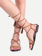 Shein Brown Fringe Open Toe Lace Up Sandals