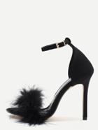 Shein Black Feather Ankle Strap High Heels