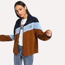 Shein Letter Pattern Collar Teddy Jacket