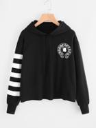 Shein Graphic Print Striped Sleeve Hoodie