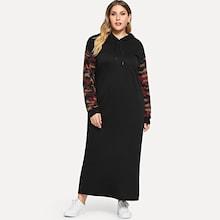 Shein Plus Camo Print Drawstring Hooded Dress