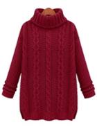 Shein Burgundy Turtleneck Cable Knit Sweater