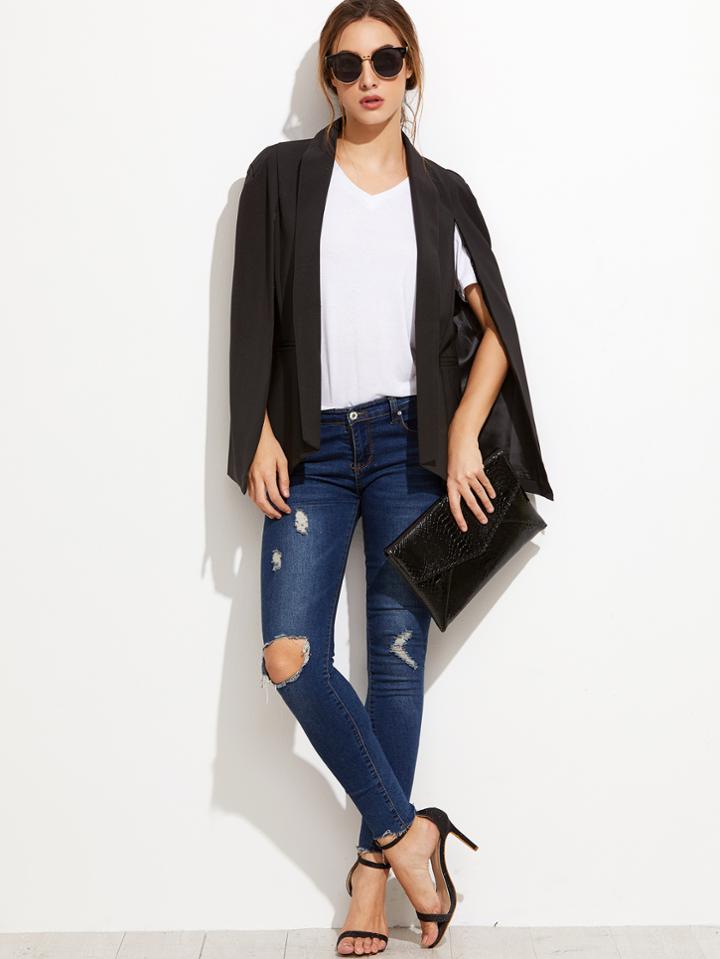 Shein Black Shawl Collar Cape Blazer