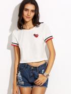 Shein Striped Short Sleeve Heart Patch White T-shirt