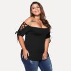 Shein Plus Off Shoulder Lace Up Sleeve Tee