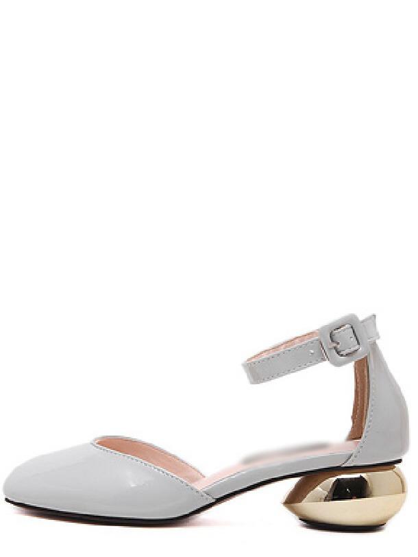 Shein Gray Round Toe Word Bukle Mid Heels