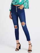 Shein Knee Ripped Raw Hem 5 Pocket Jeans