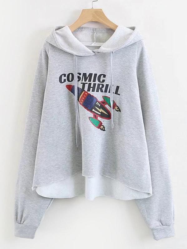Shein Cartoon Print Raglan Sleeve Hoodie