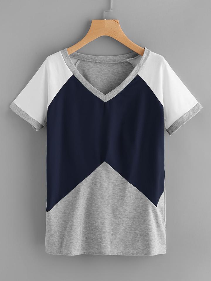 Shein Cut And Sew Contrast Raglan Sleeve Tee