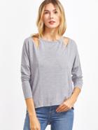 Shein Heather Grey Cutout Neck Drop Shoulder High Low T-shirt