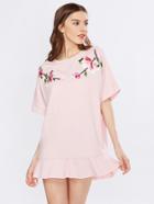 Shein Flower Blossom Patch Frill Hem Tee Dress