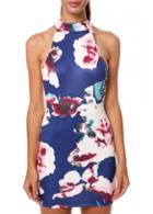 Rosewe Flower Print Sleeveless Hollow Out Back Dress