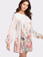 Shein Lantern Sleeve Button Keyhole Back Floral Dress