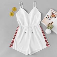 Shein Striped Tape Side Drawstring Waist Cami Romper