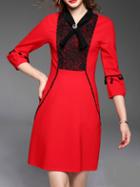 Shein Red Bowtie Embroidered Pockets Shift Dress