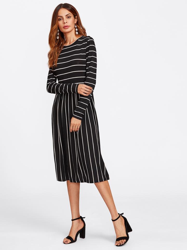Shein Mixed Striped Tee Dress
