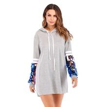 Shein Contrast Sequin Varsity Sleeve Hooded Dress