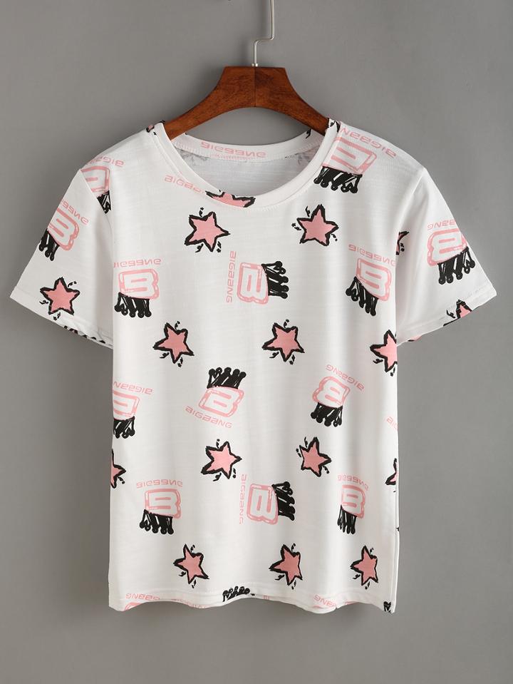 Shein White Crown Print T-shirt