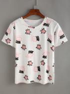 Shein White Crown Print T-shirt