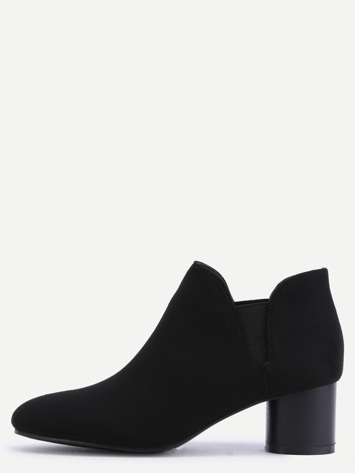 Shein Black Faux Suede Elastic Chunky Heel Ankle Boots
