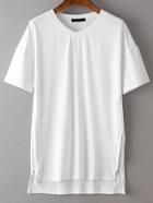Shein White Zipper Side High Low Long T-shirt