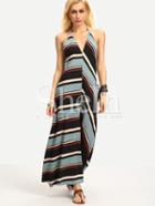 Shein Multicolor Stripe V Neck Halter Neck Maxi Dress