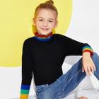 Shein Toddler Girls Rainbow Striped Frill Trim Sweater