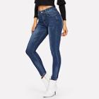 Shein Button Detail Faded Skinny Jeans