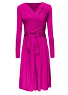 Rosewe Elegant Long Sleeve V Neck Knee Length Dress