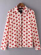 Shein Red White Contrast Trims Hearts Print Blouse