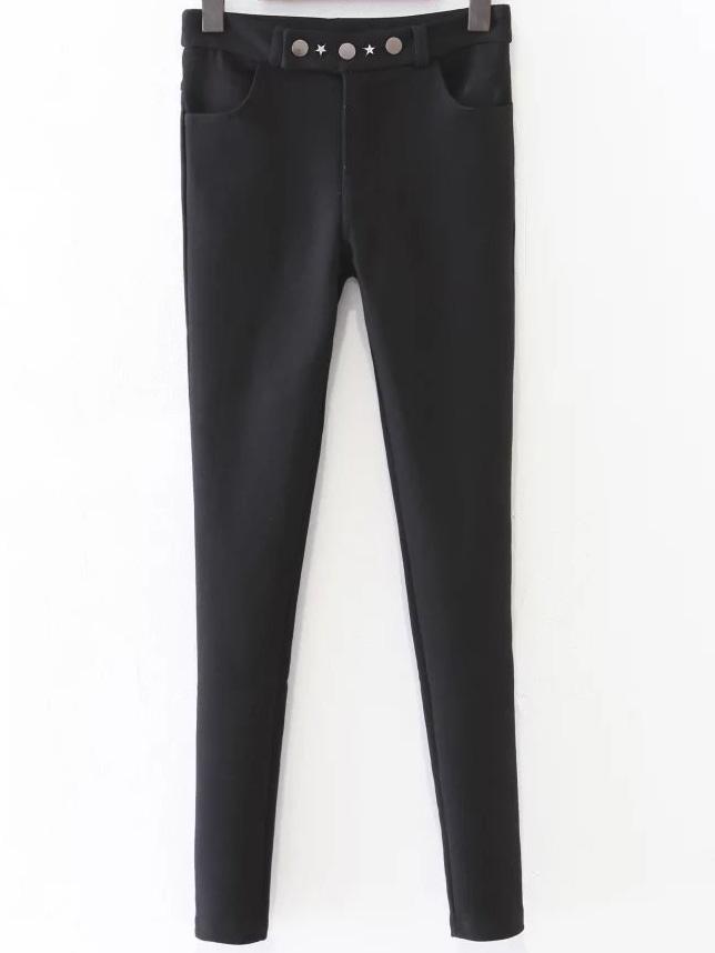 Shein Black Button Fly High Waist Skinny Pants