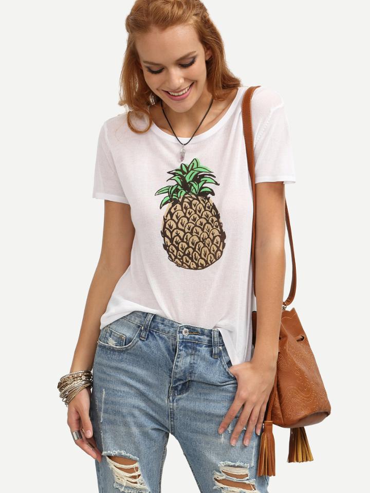 Shein White Pineapple Print Short Sleeve T-shirt
