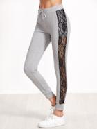 Shein Heather Grey Contrast Lace Panel Skinny Sweatpants