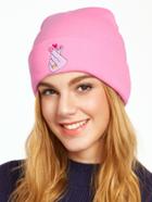Shein Light Pink Embroidered Knit Beanie Hat