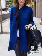 Shein Blue Long Sleeve Slim Trench Coat