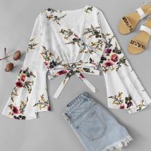 Shein Flounce Sleeve Wrap Floral Top