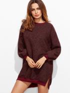 Shein Burgundy Ribbed Slit Side High Low Sweatshirt Dress