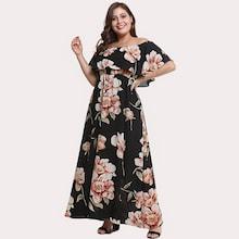 Shein Plus Off Shoulder Tiered Floral Dress