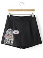 Shein Black Printed Zipper Back Shorts