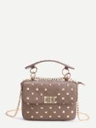 Shein Khaki Studded Pu Chain Bag With Handle