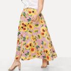 Shein Plus Sunflower & Stripe Print Skirt