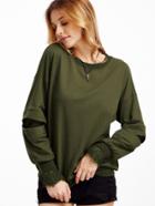Shein Army Green Lace Lined Open Sleeve Sweatshirt