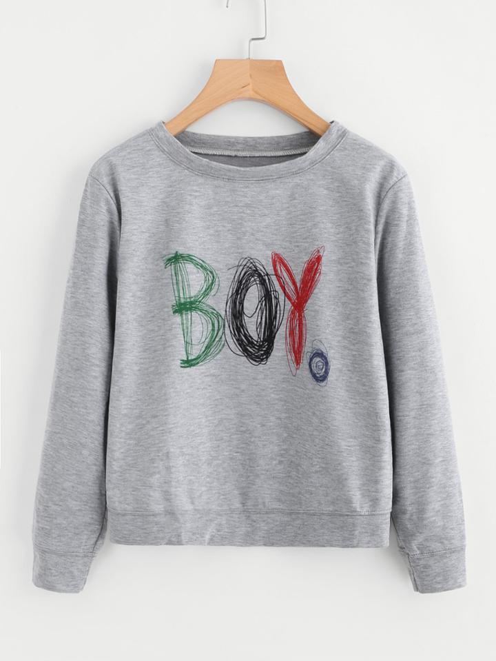 Shein Heather Knit Graphic Sweatshirt