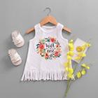 Shein Girls Wreath And Letter Print Fringe Hem Vest
