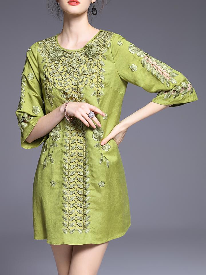 Shein Green Crochet Hollow Out Shift Dress