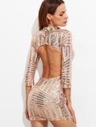 Shein Pink Mock Neck 3/4 Sleeve Open Back Geo Sequin Dress