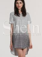 Shein White Black Plaid Houndstooth High Low Dress
